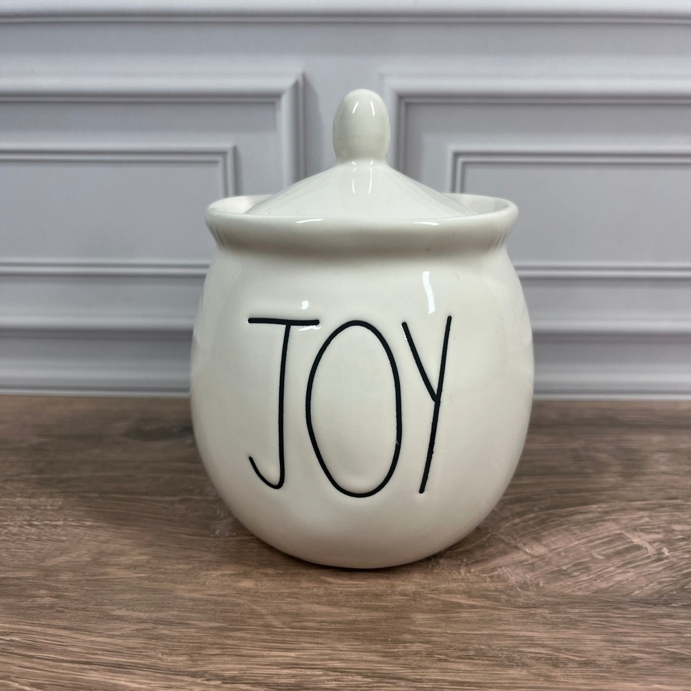 Rae Dunn‎ JOY Ceramic Canister Lidded Jar Sugar Bowl Cream Farmhouse